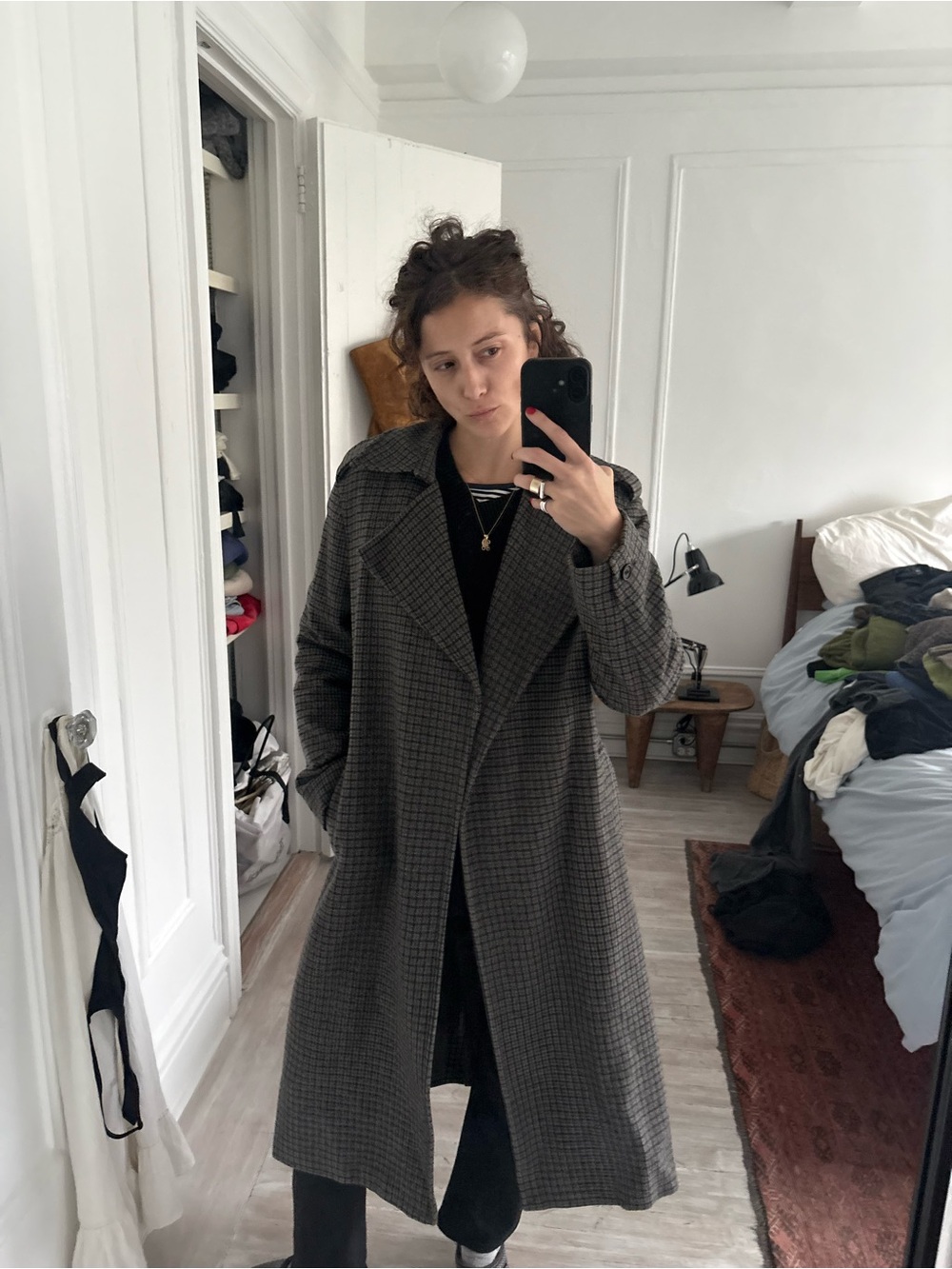 All Saints Checked Long Wool-Blend Coat - Women